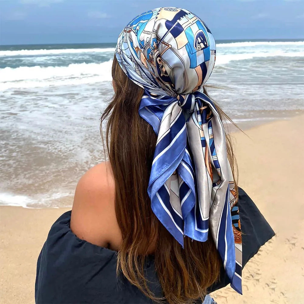 Silk Head Scarf Women Luxury Fashion Hair Scarve Summer Foulard Femme Satin Shawl Kerchief 90cm Square Headscarf Bandana Cheveux