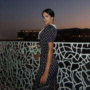 Dot Printed Dresses For Women Fashion Sexy Streetwear Short Sleeves Sheath Turn Down Collar V-Neck Long Vestidos Robes Female