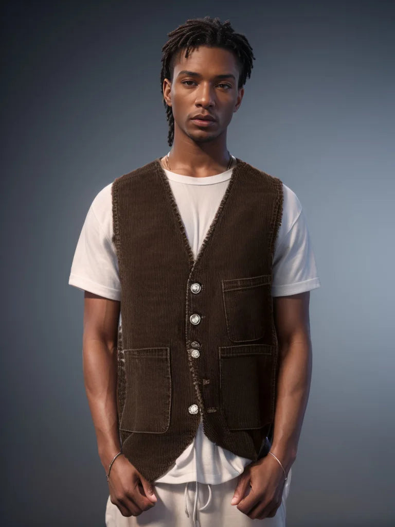 Men's Suit Jacket Corduroy Single-breasted Full Sleeve Multi-Pocket Vest Casual Clothes Business Elite Daily Blazers