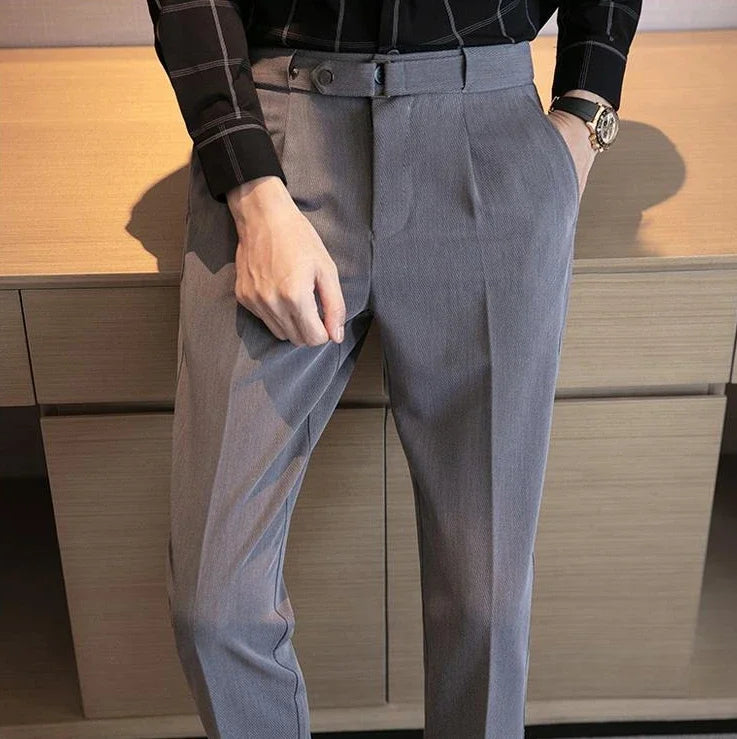 Tressed Trousers For Men Slim Fit White Blue Man Suits Pants Luxury Work Wear Classic Luxury Cheap Korean Style Clothes Formal