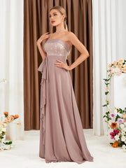 The adult formal dress is wrapped around the chest and decorated with a belt on the back